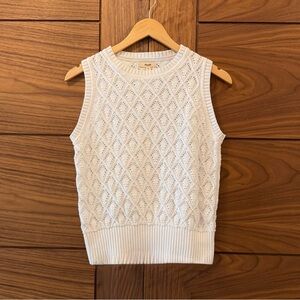 FELLER Knitwear Argyle Crochet White 100% Pima Cotton Sweater Vest - Sz S